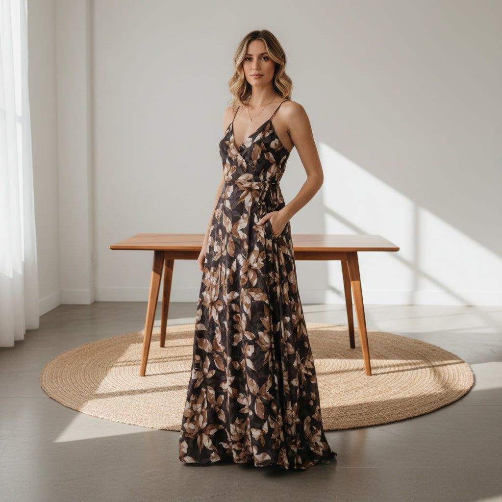 Open Back Floral V-Neck Maxi
