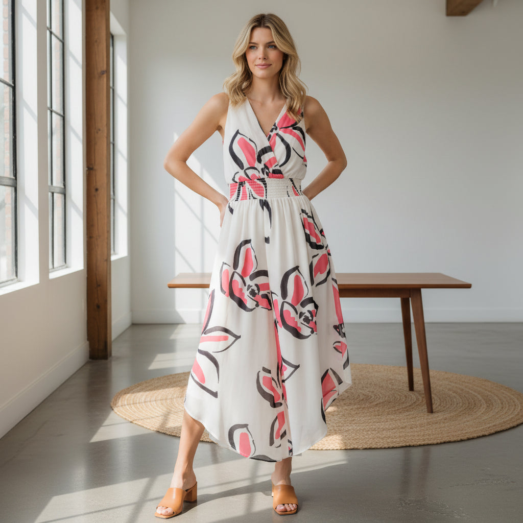 Pink Smock Waist Floral Jumpsuit