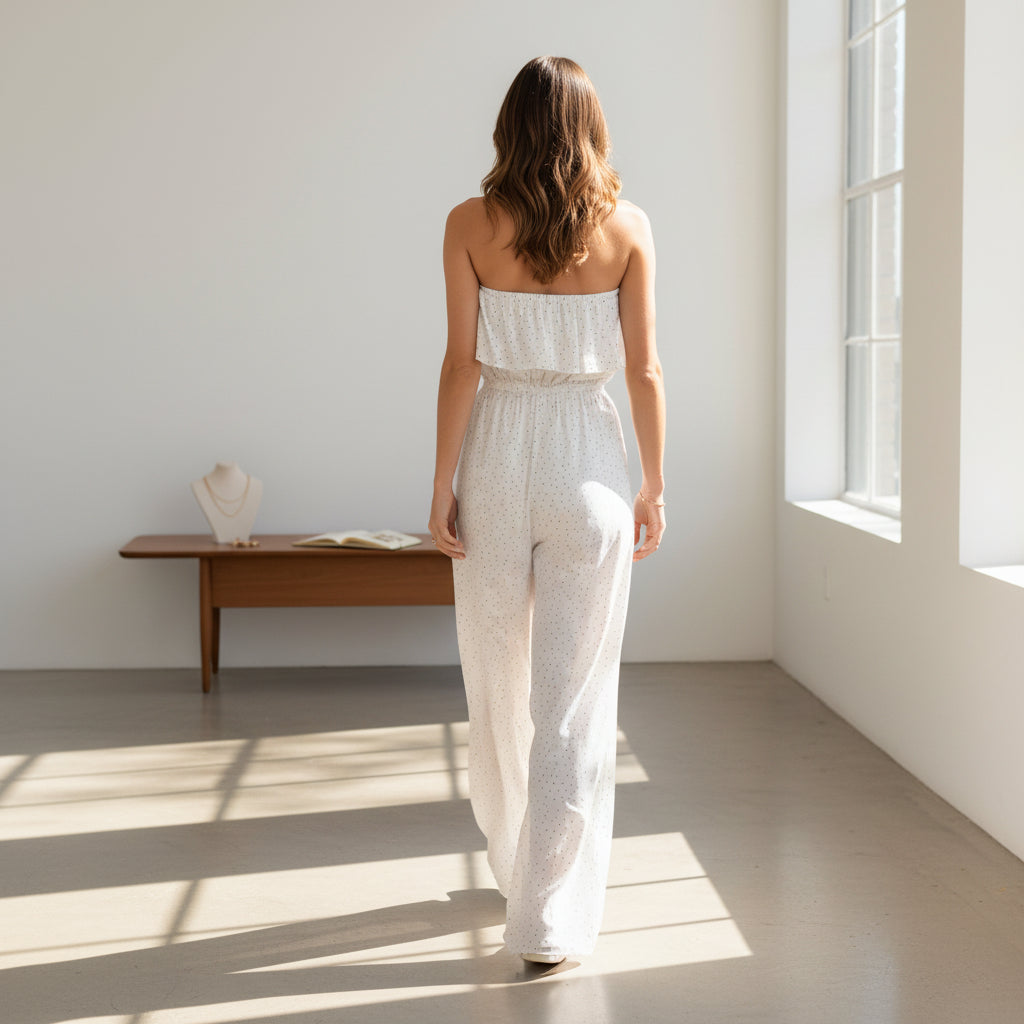 Sleeveless Polka Dot Wide Leg Jumpsuit