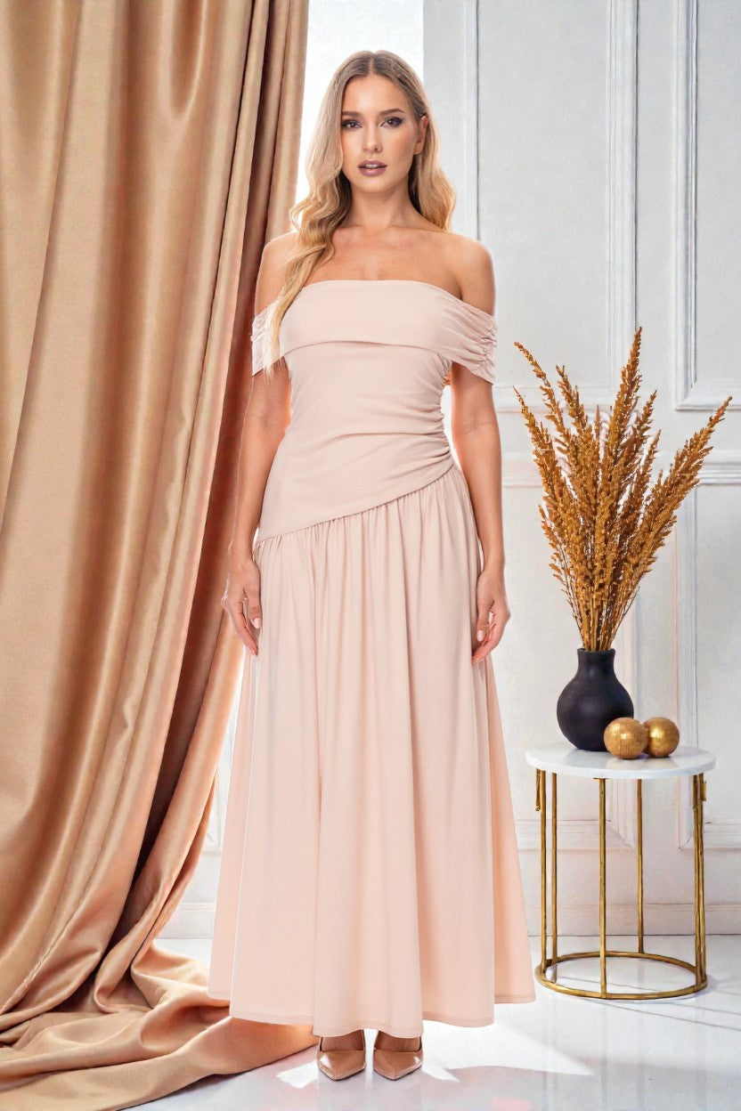 The Serene Off-Shoulder Column Dress