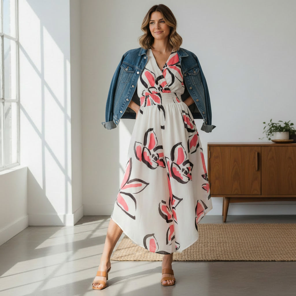 Pink Smock Waist Floral Jumpsuit